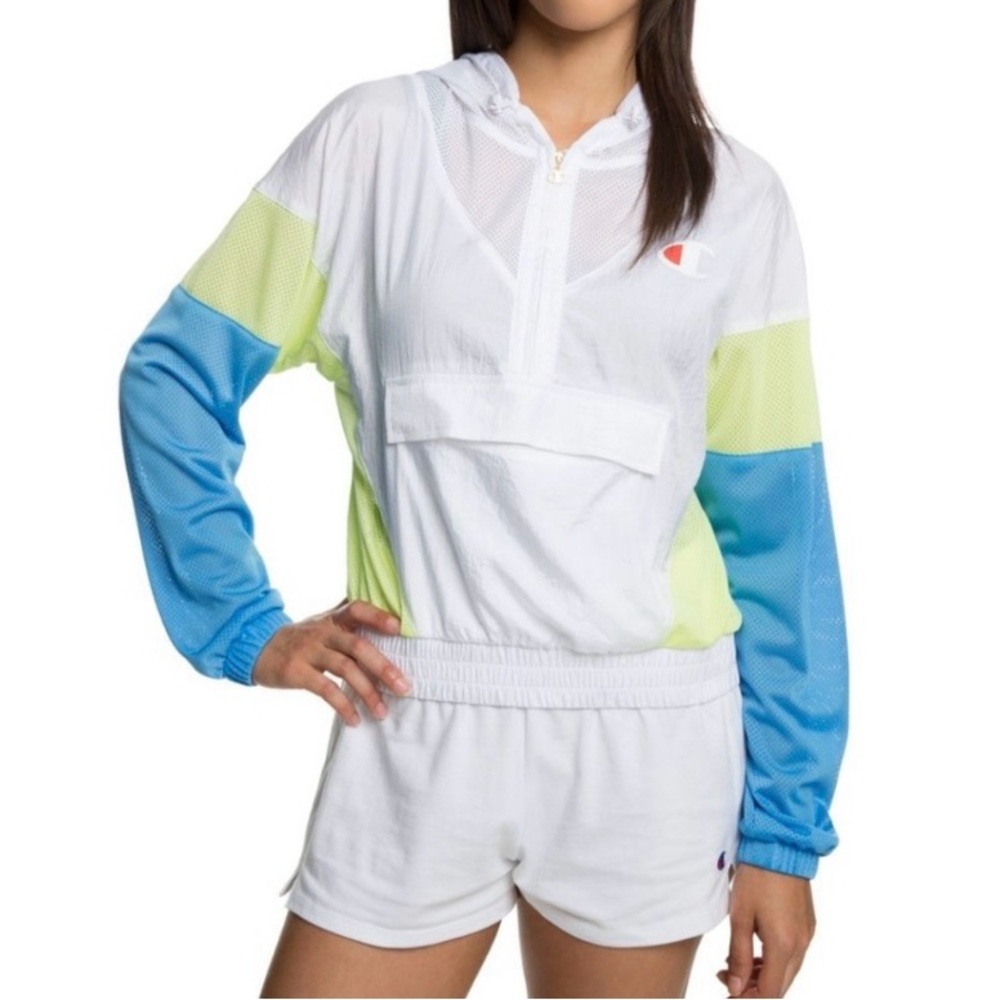 Champion windbreaker  - White, Blue, Lime